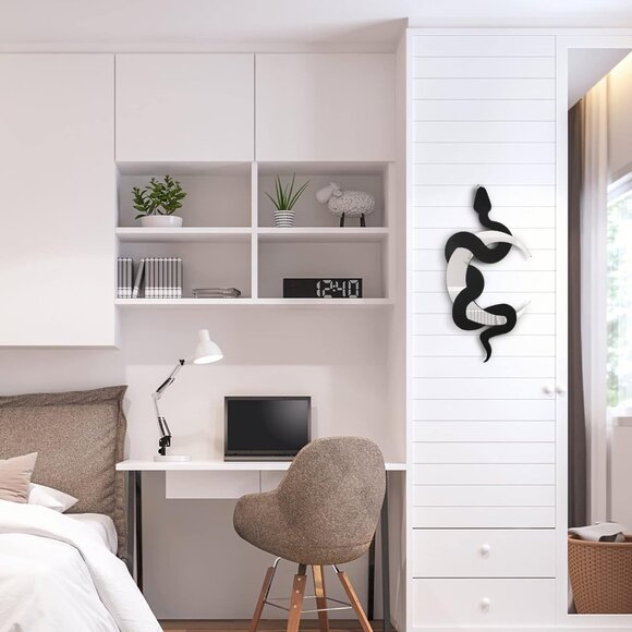 New Black Snake & Crescent Moon Mirror, Gothic Boho Wall Decor for Home & Office - Picture 8 of 9